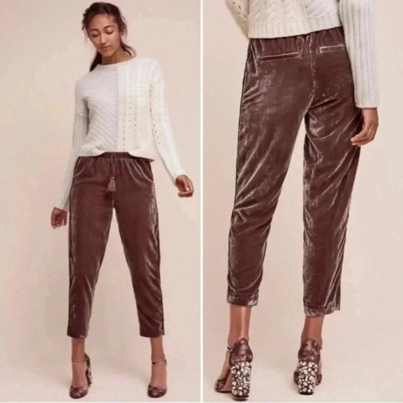 elevenses Pants - Anthropologie Elevenes Brown Velvet Cropped Jogger
